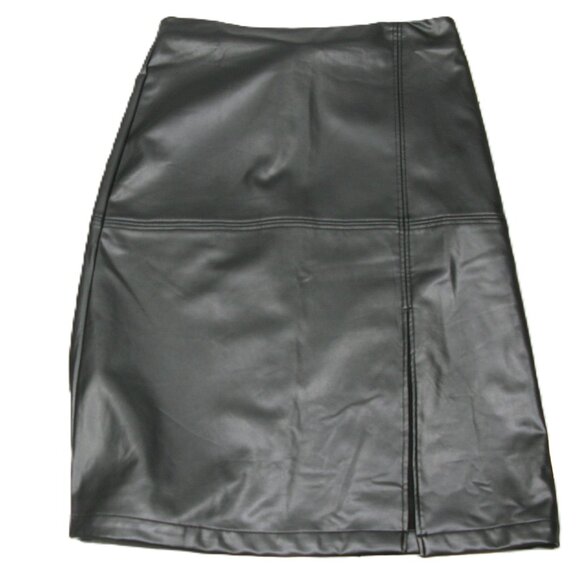 Anne Klein Black Faux Leather Front Slit Midi Length Skirt Size 10 - Picture 1 of 6